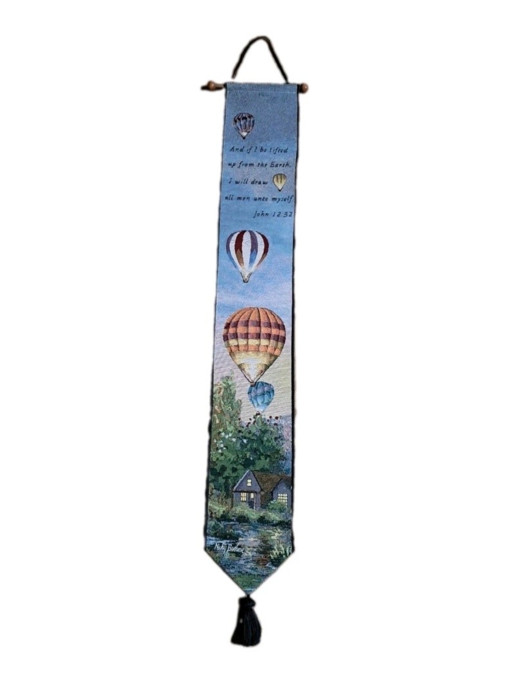 Blue Hot Air Balloon Tapestry Wall Banner with Tassel